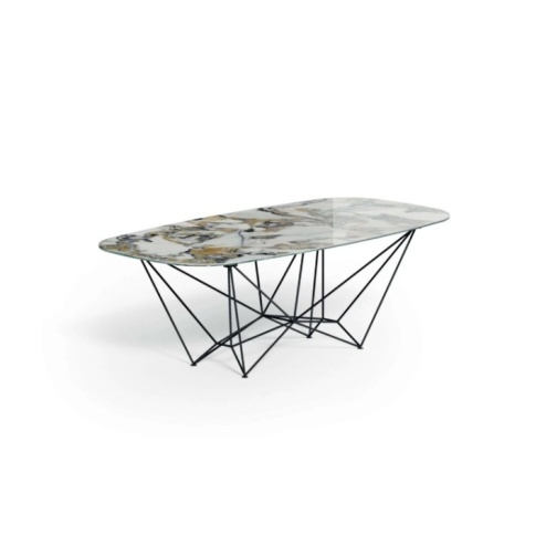 Tavolo ovale fisso Fil8 Ozzio piano Ceramica o Marble Glass 220x110 cm